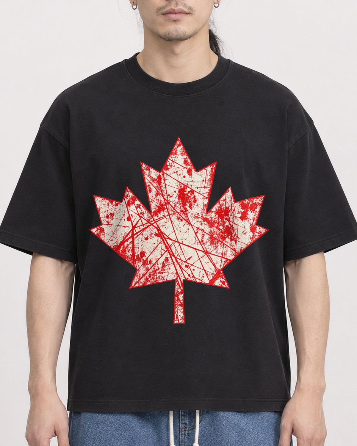 Mockup Boxy Heavyweight Tee Black male close-up 43