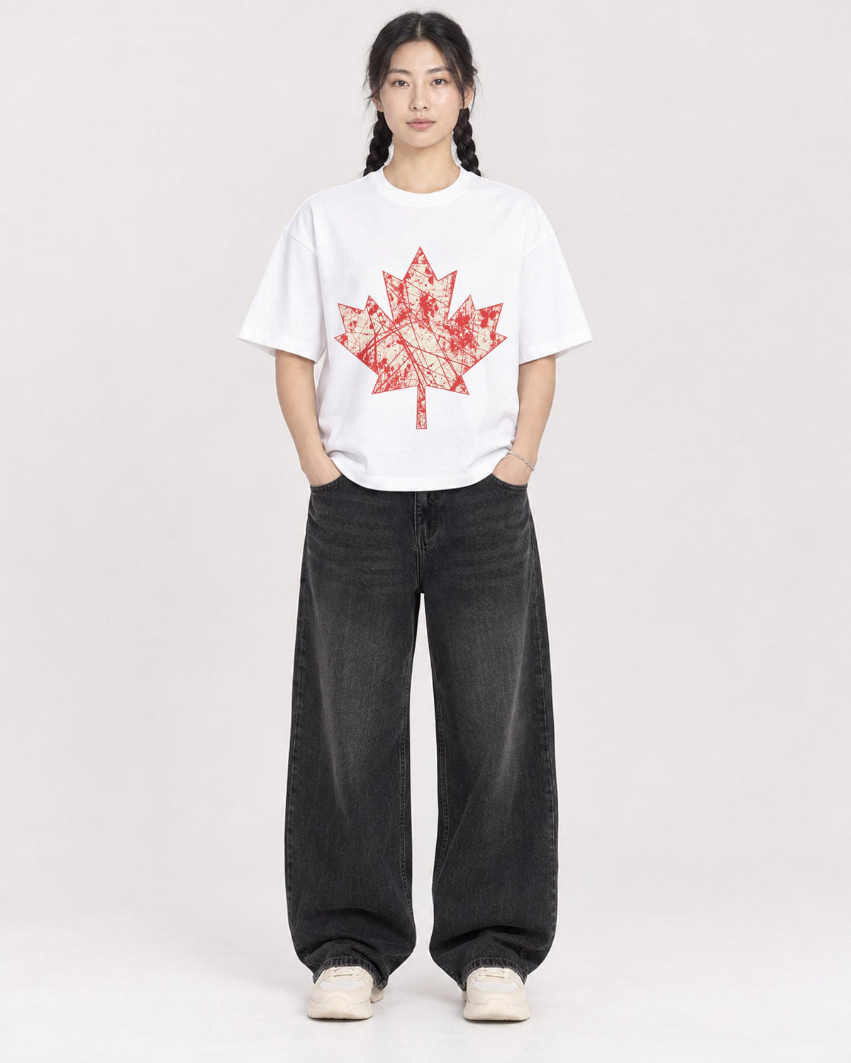 Mockup Boxy Heavyweight Tee White female full-body 43