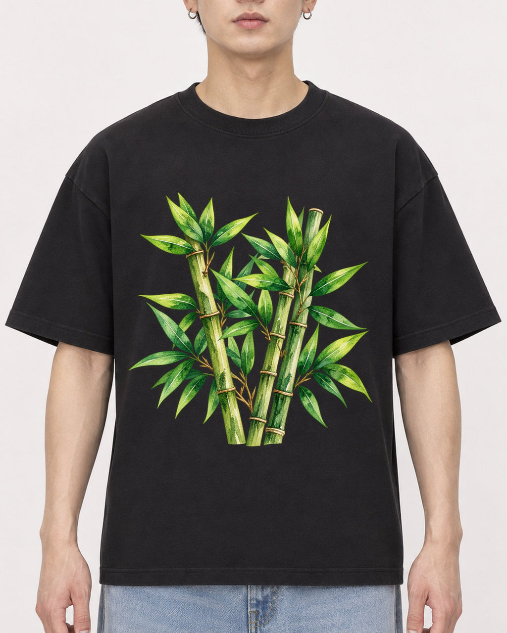 Mockup Boxy Heavyweight Tee Black male close-up 01