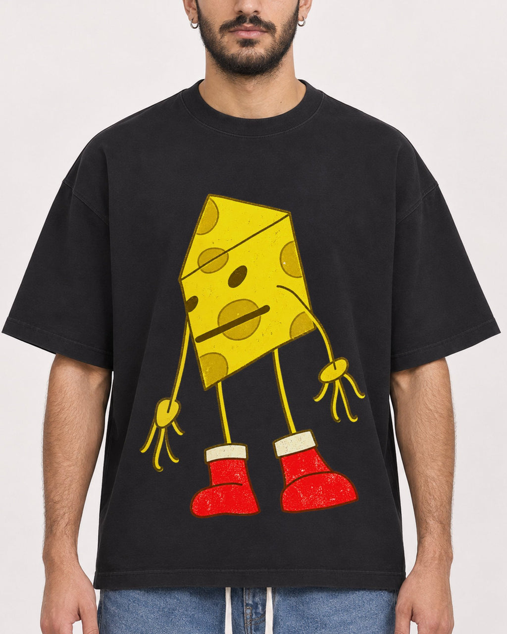 Mockup Boxy Heavyweight Tee Black male close-up 07