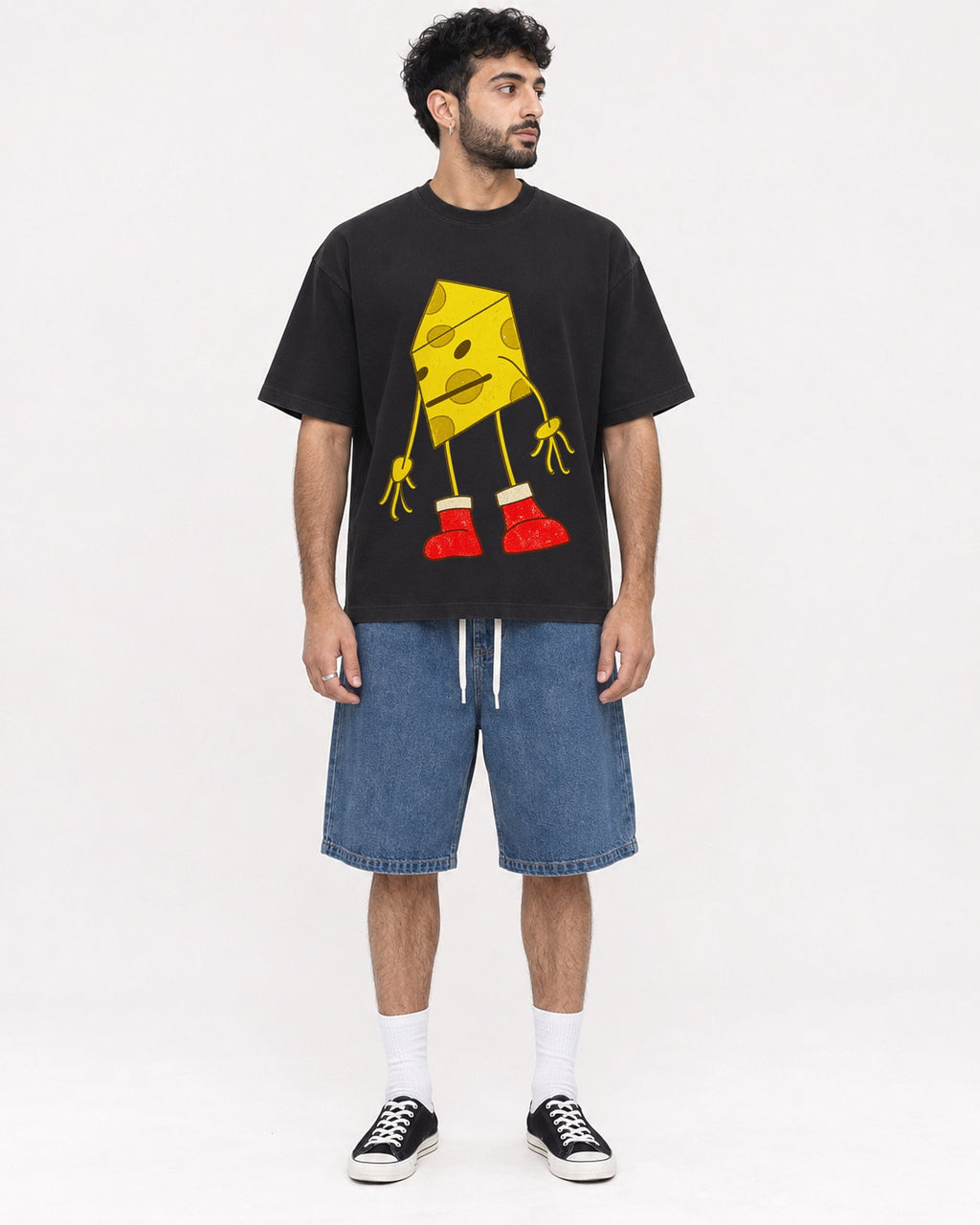 Mockup Boxy Heavyweight Tee Black male full-body 07