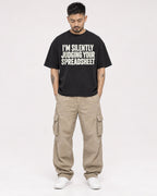 Mockup Boxy Heavyweight Tee Black male full-body 12