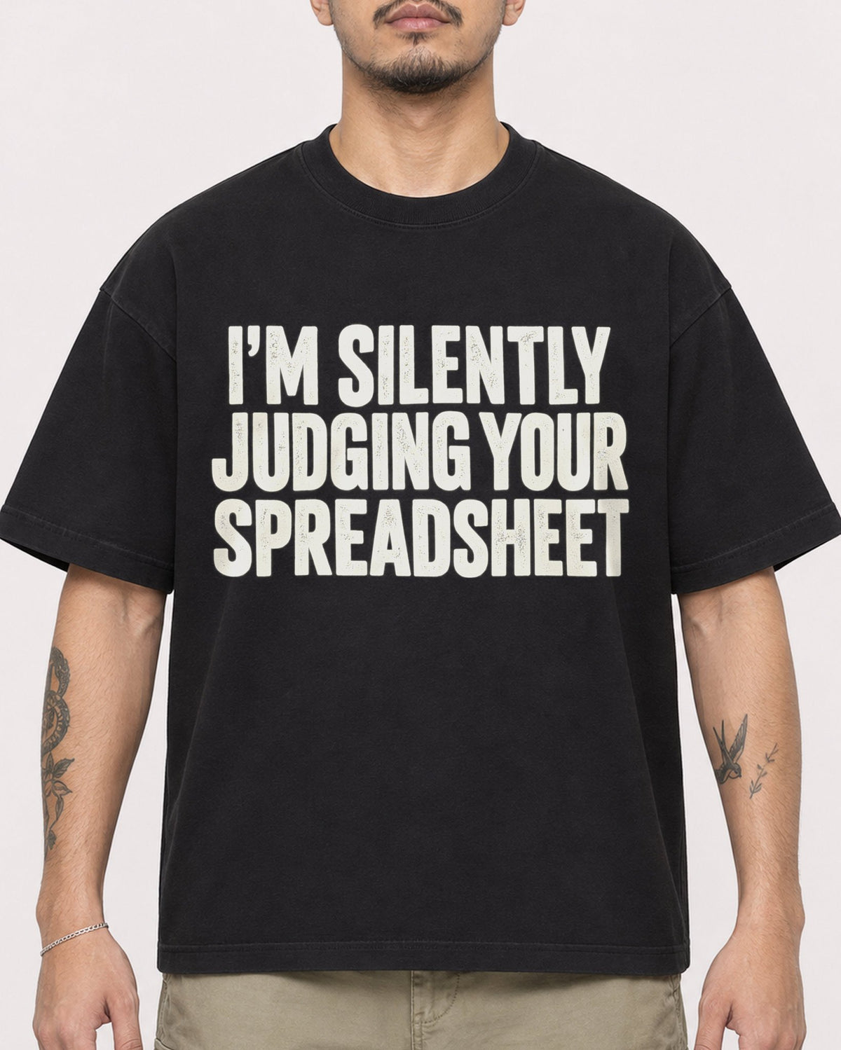 Mockup Boxy Heavyweight Tee Black male close-up 12