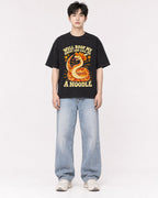 Mockup Boxy Heavyweight Tee Black male full-body 01