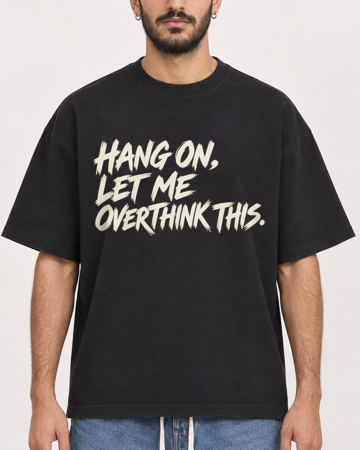 Mockup Boxy Heavyweight Tee Black male close-up 07