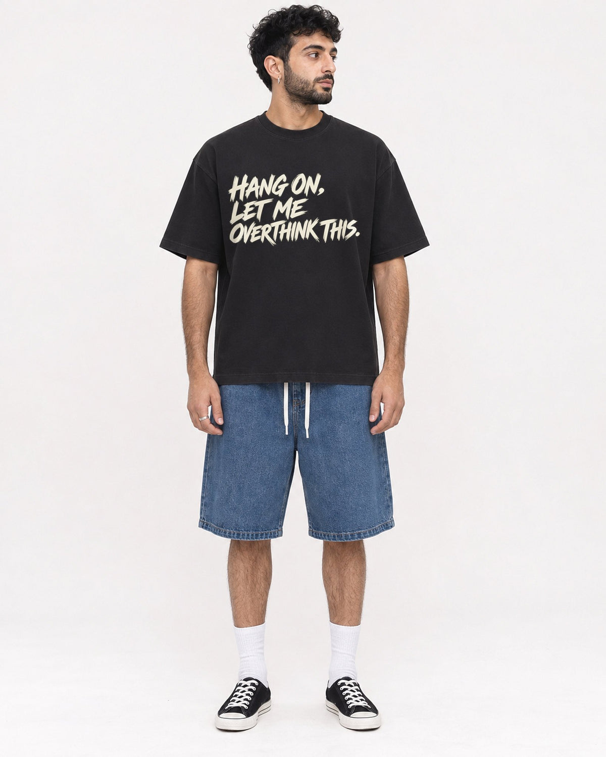 Mockup Boxy Heavyweight Tee Black male full-body 07
