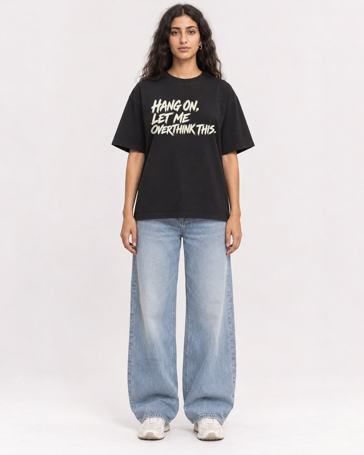 Mockup Boxy Heavyweight Tee Black female full-body 07