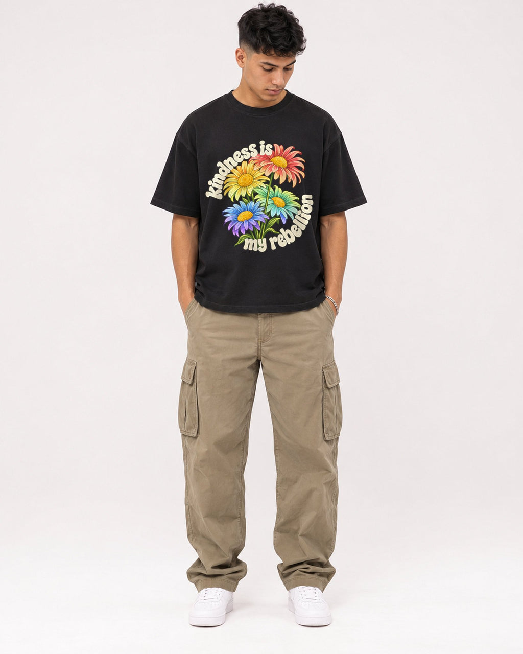 Mockup Boxy Heavyweight Tee Black male full-body 16
