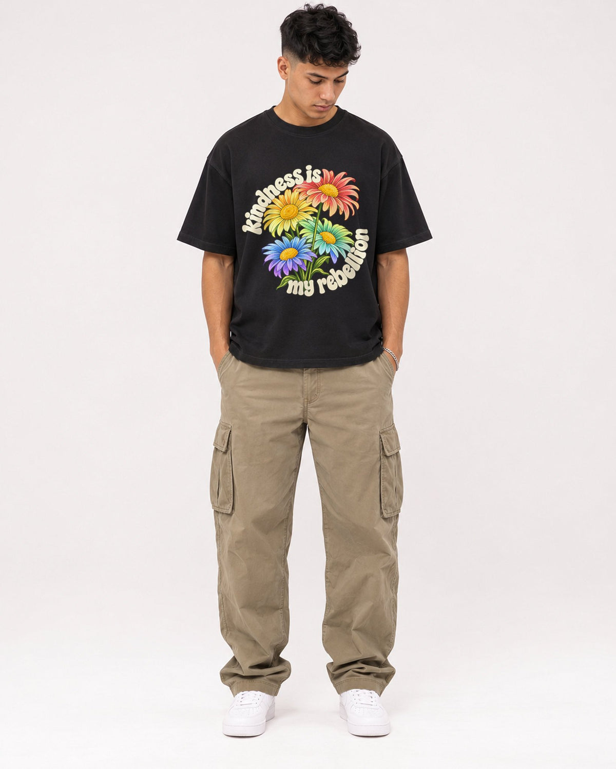 Mockup Boxy Heavyweight Tee Black male full-body 16