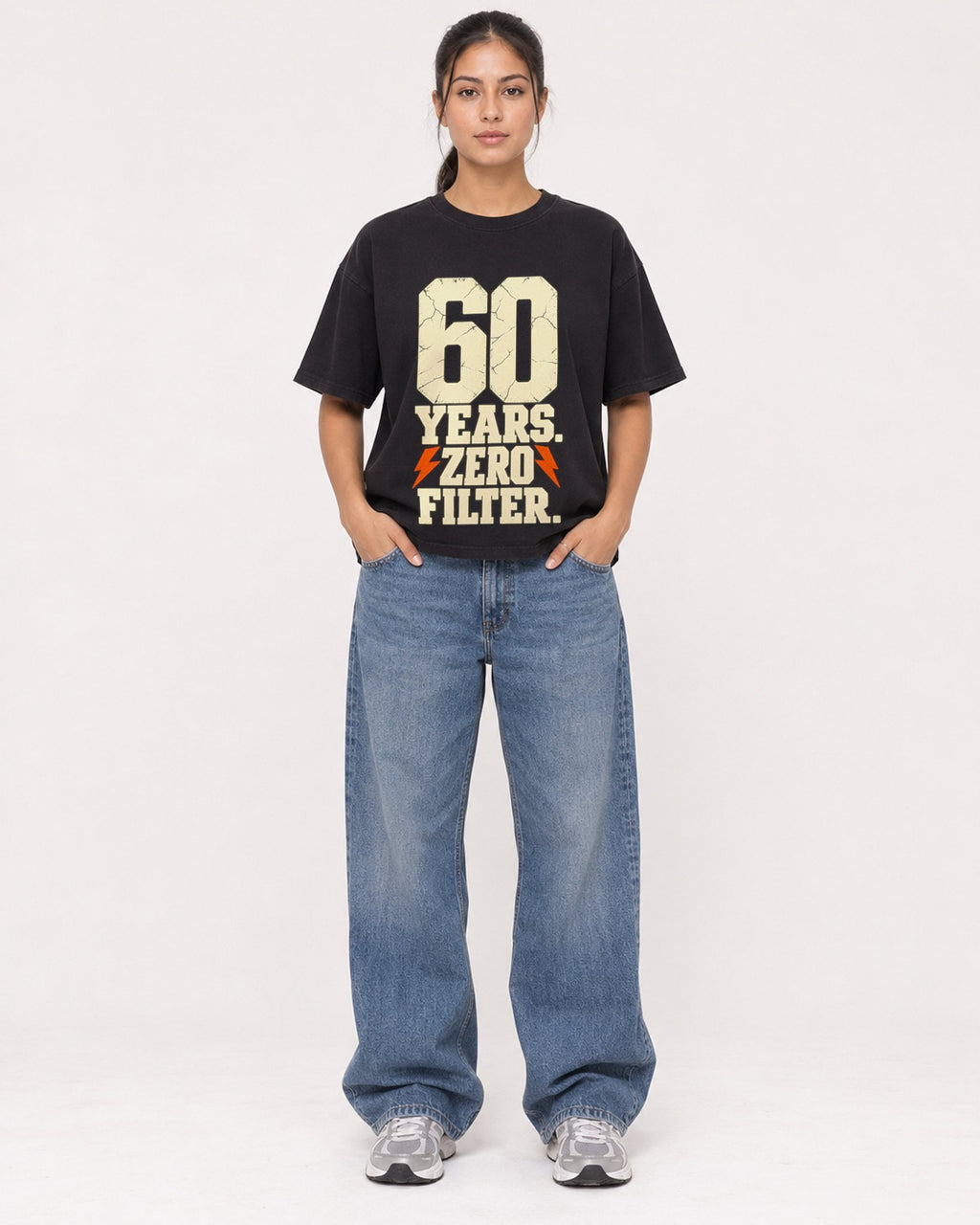 Mockup Boxy Heavyweight Tee Black female full-body 16