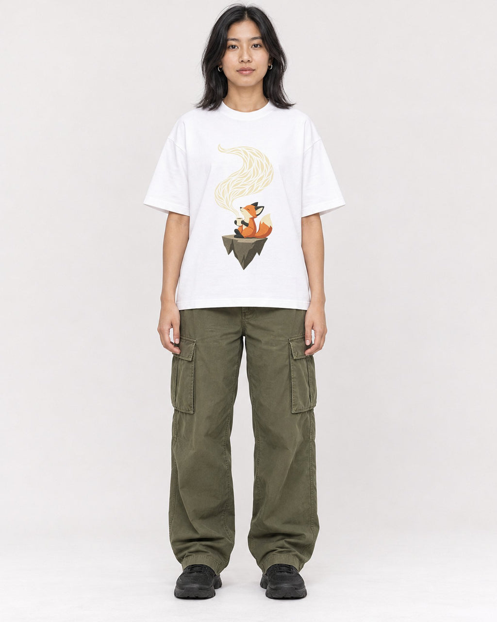 Mockup Boxy Heavyweight Tee White female full-body 22