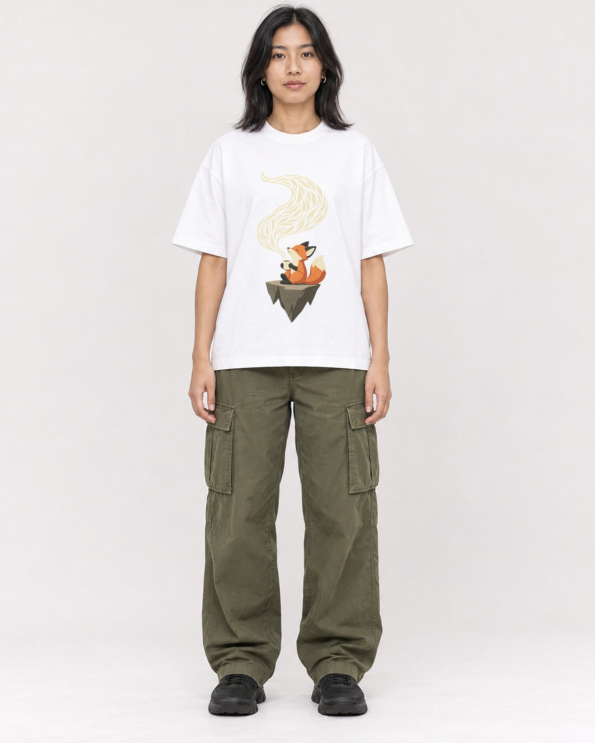 Mockup Boxy Heavyweight Tee White female full-body 22