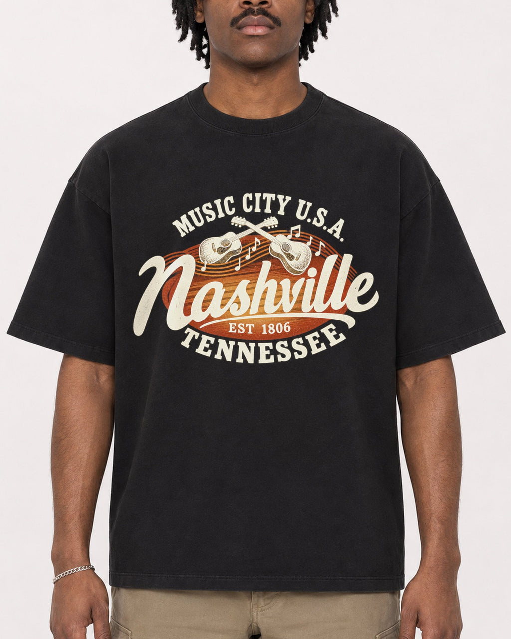 Mockup Boxy Heavyweight Tee Black male close-up 04