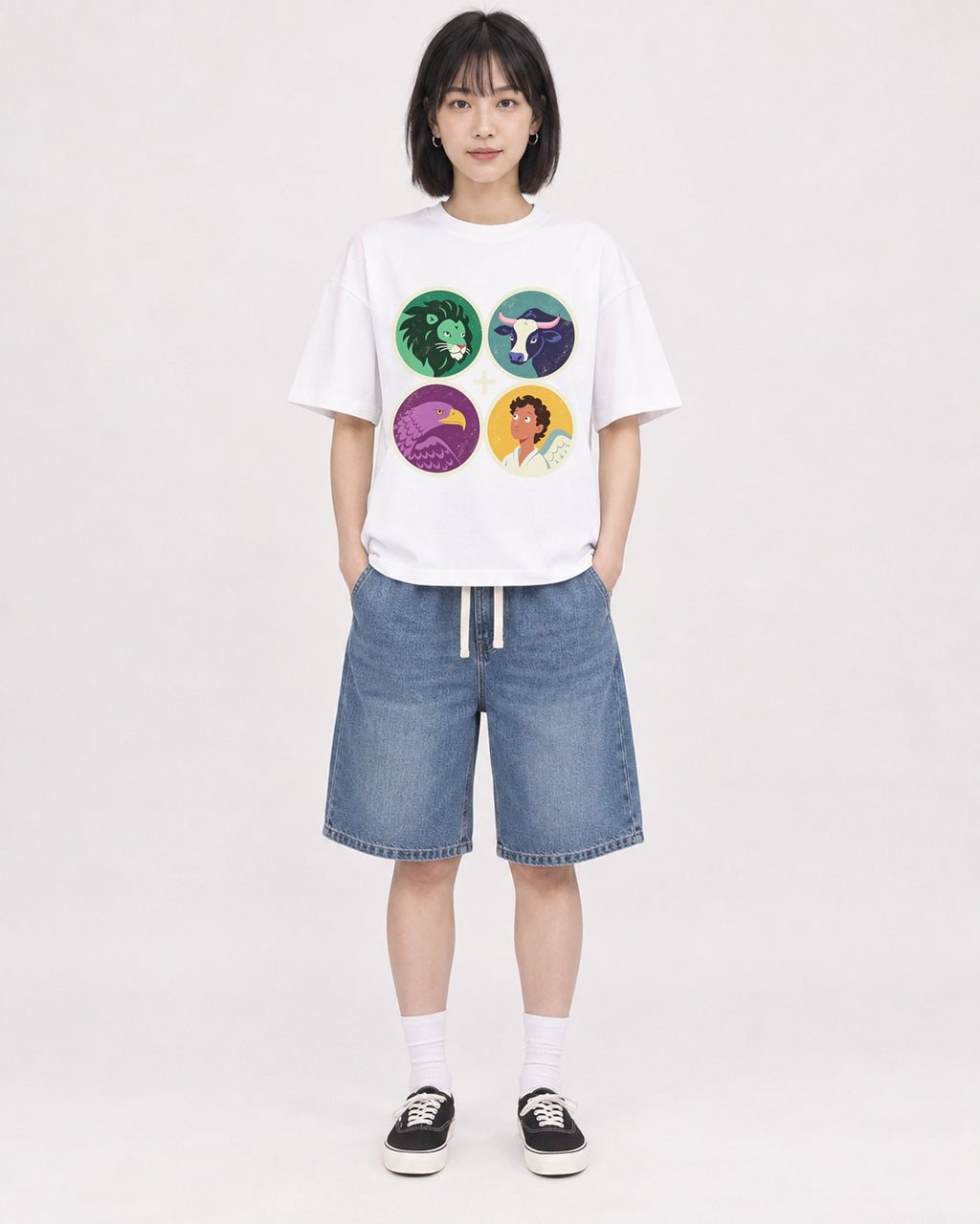 Mockup Boxy Heavyweight Tee White female full-body 11