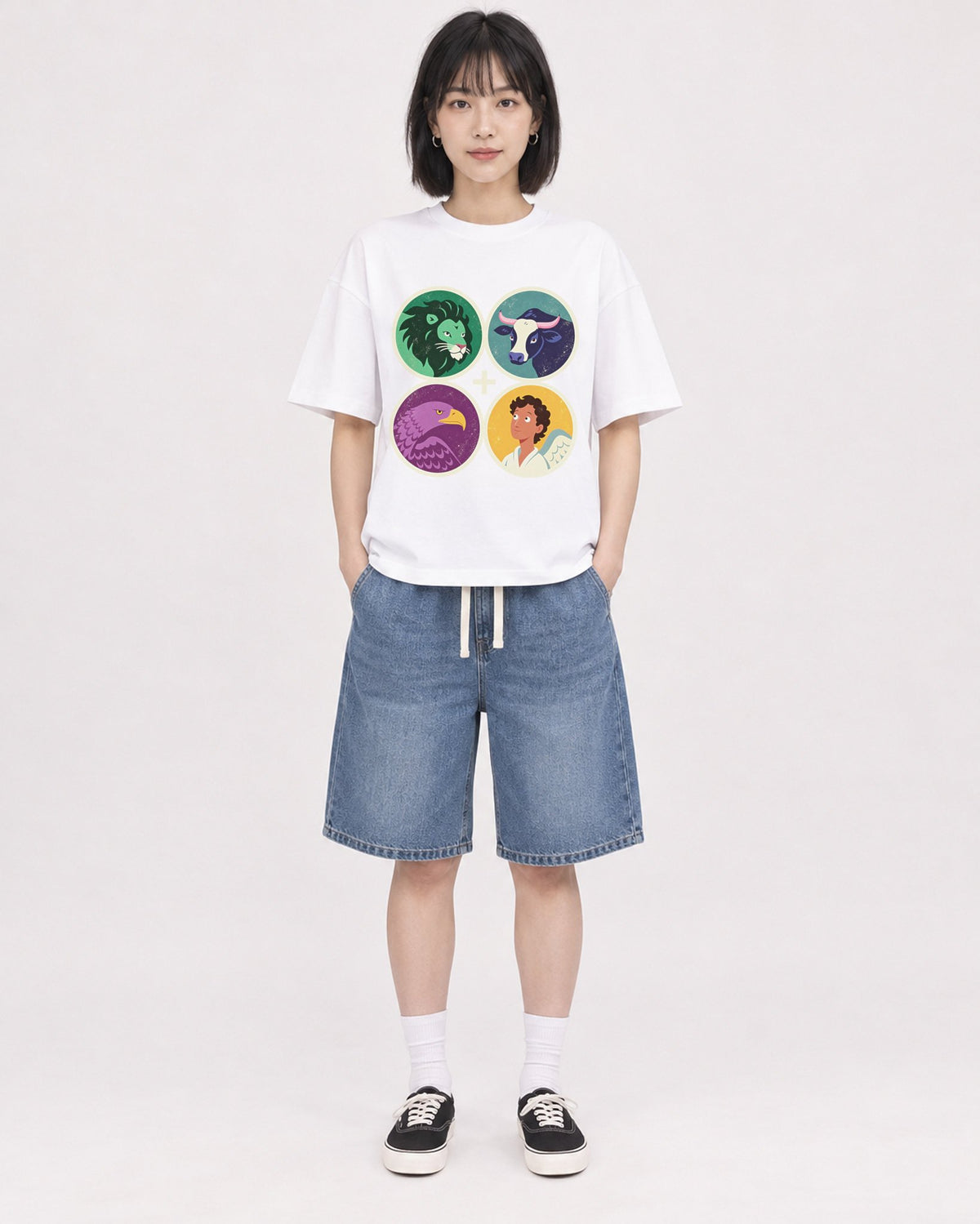 Mockup Boxy Heavyweight Tee White female full-body 11