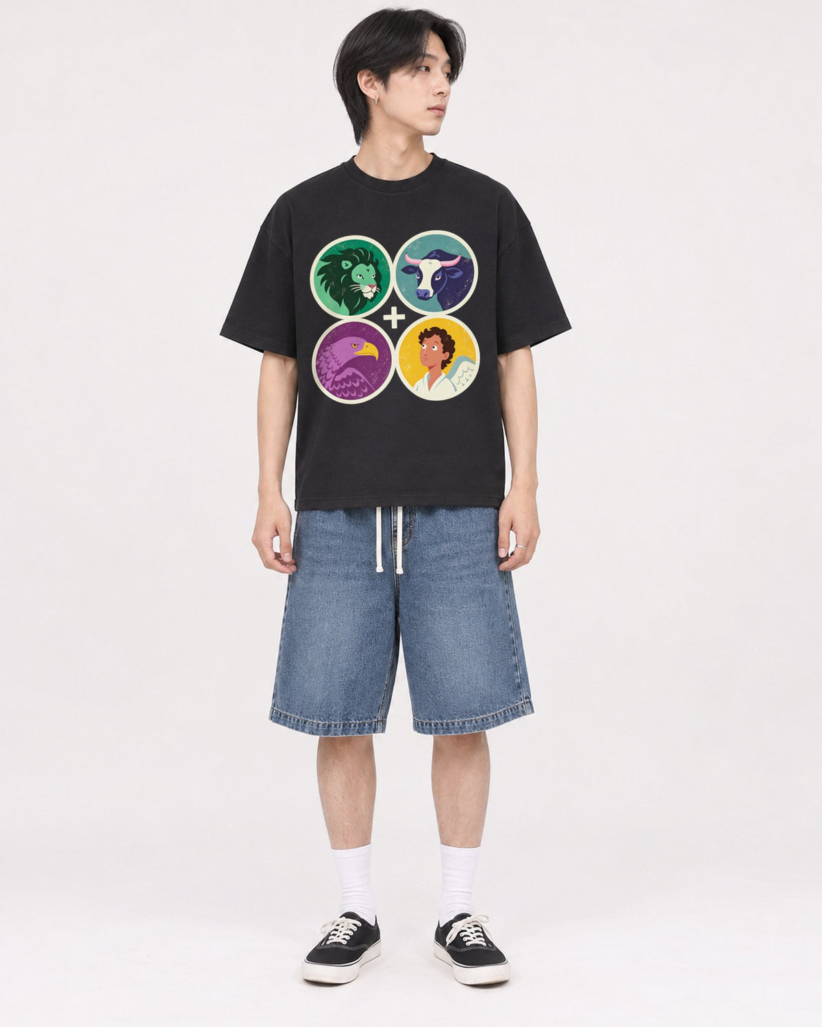 Mockup Boxy Heavyweight Tee Black male full-body 11