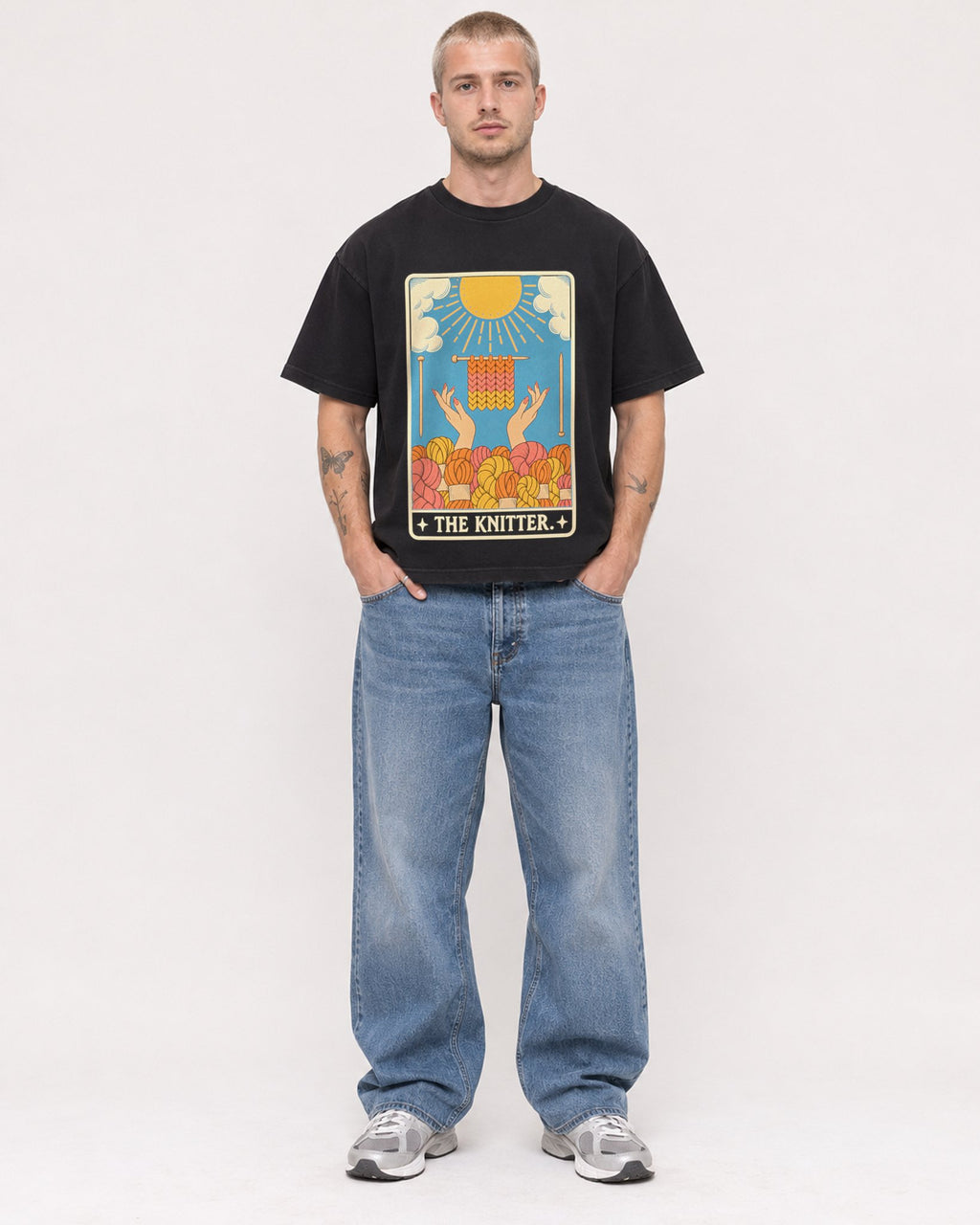Mockup Boxy Heavyweight Tee Black male full-body 18