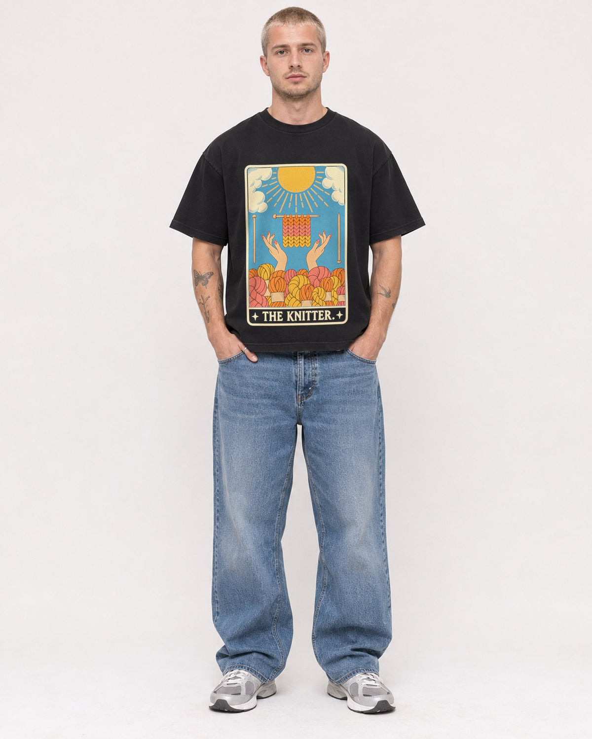 Mockup Boxy Heavyweight Tee Black male full-body 18