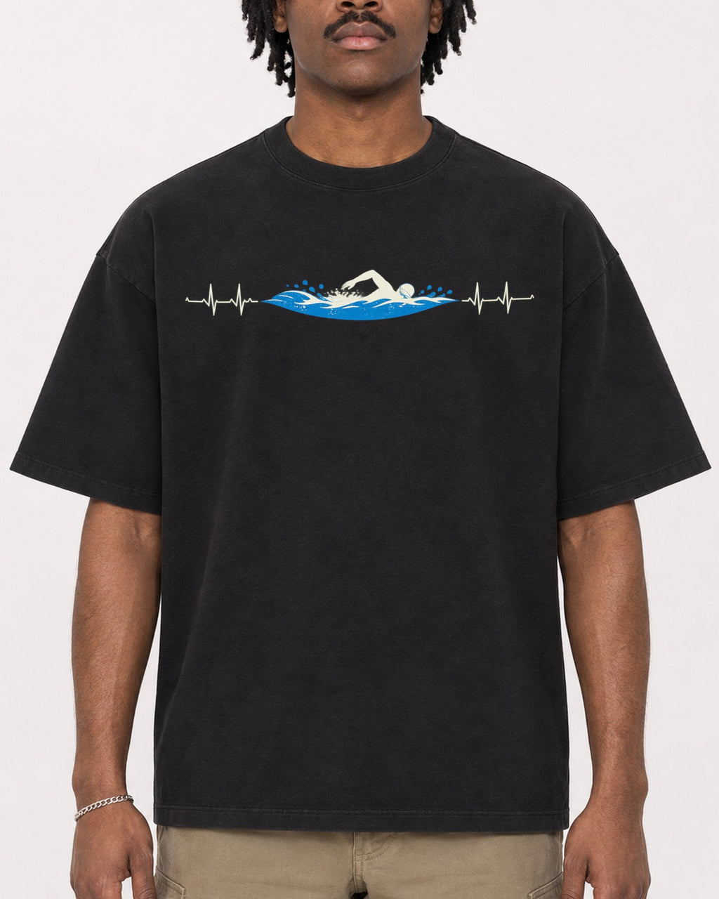 Mockup Boxy Heavyweight Tee Black male close-up 04