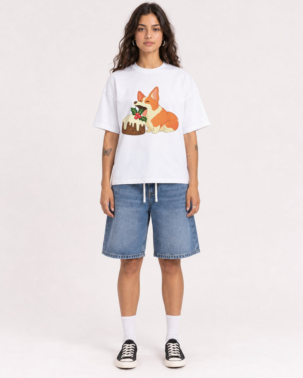 Mockup Boxy Heavyweight Tee White female full-body 06