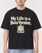 Mockup Boxy Heavyweight Tee Black male close-up 13