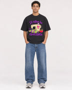 Mockup Boxy Heavyweight Tee Black male full-body 10