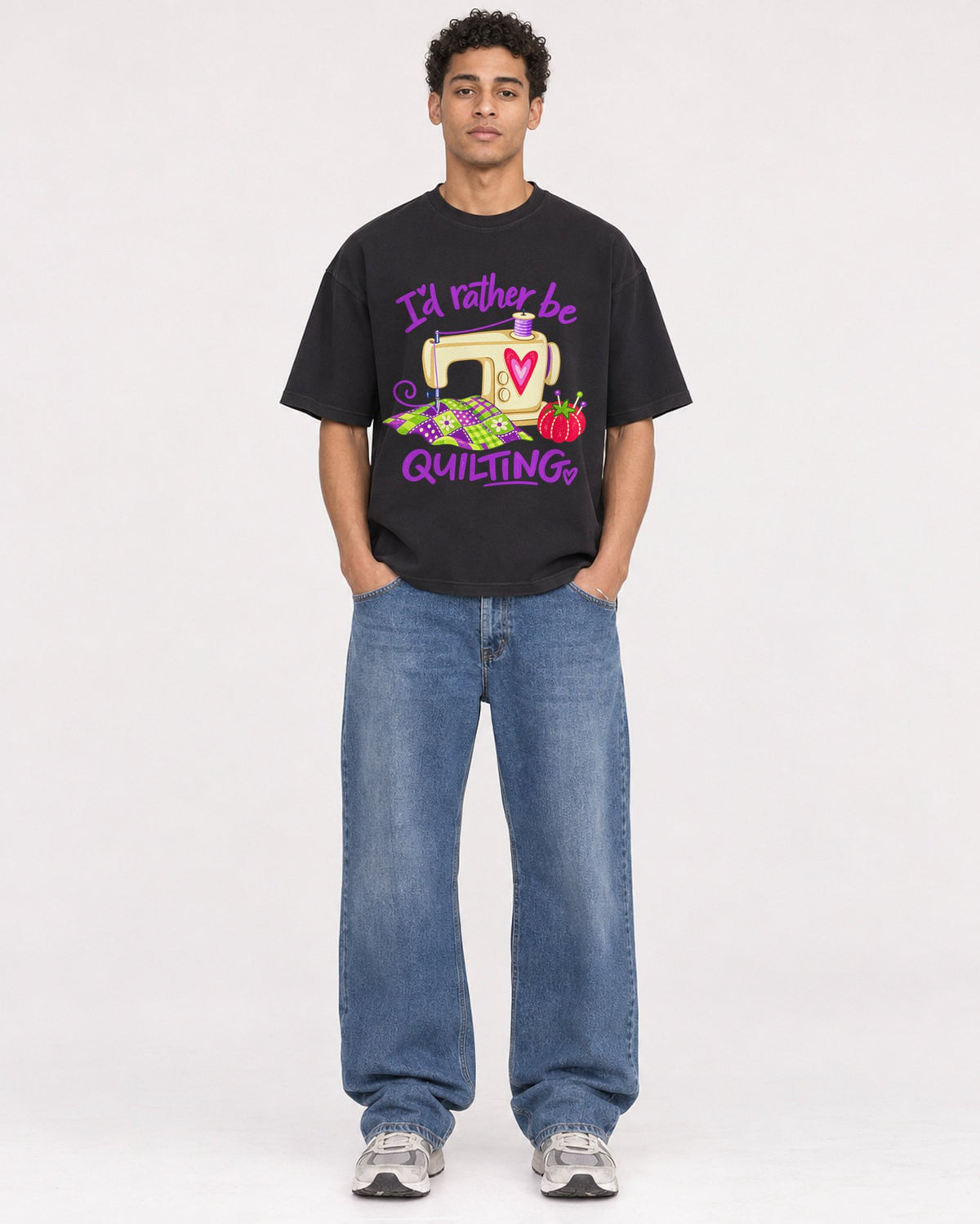 Mockup Boxy Heavyweight Tee Black male full-body 10