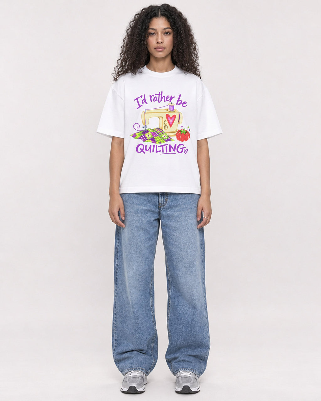Mockup Boxy Heavyweight Tee White female full-body 10