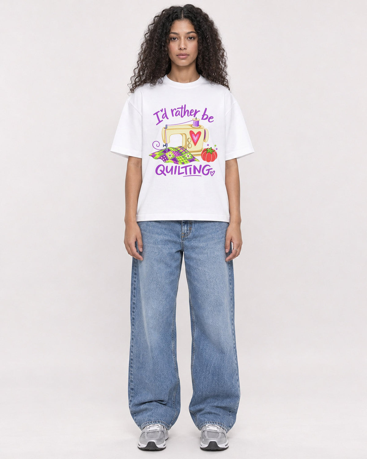 Mockup Boxy Heavyweight Tee White female full-body 10