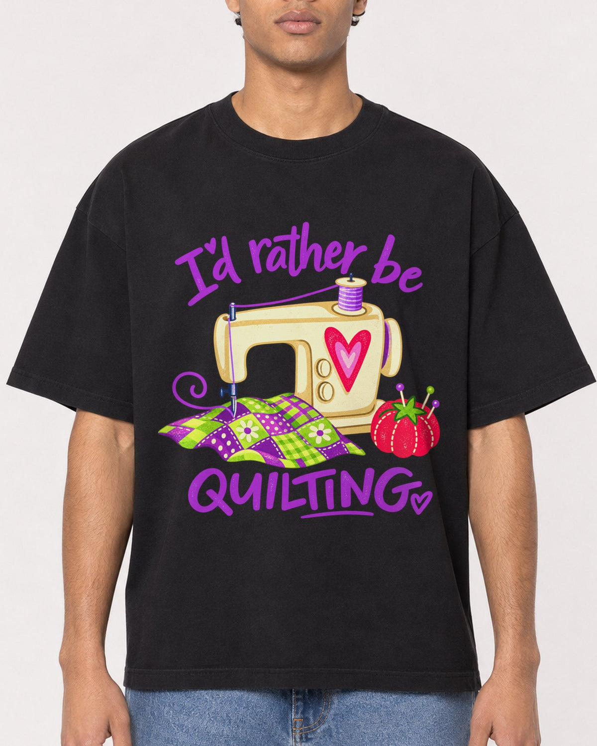 Mockup Boxy Heavyweight Tee Black male close-up 10