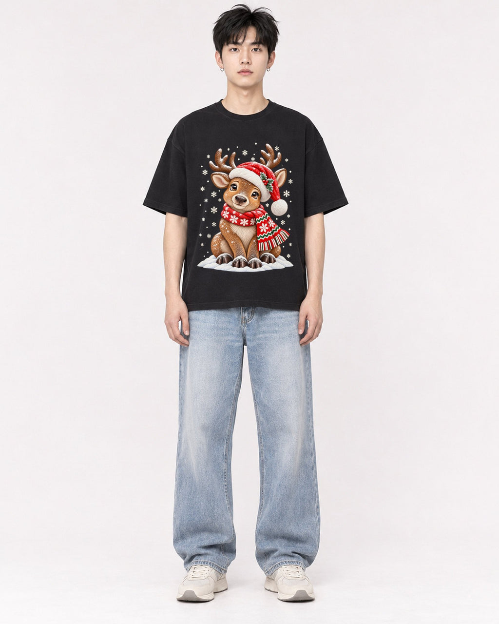 Mockup Boxy Heavyweight Tee Black male full-body 01