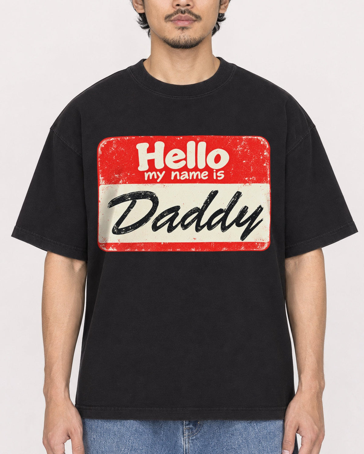 Mockup Boxy Heavyweight Tee Black male close-up 02