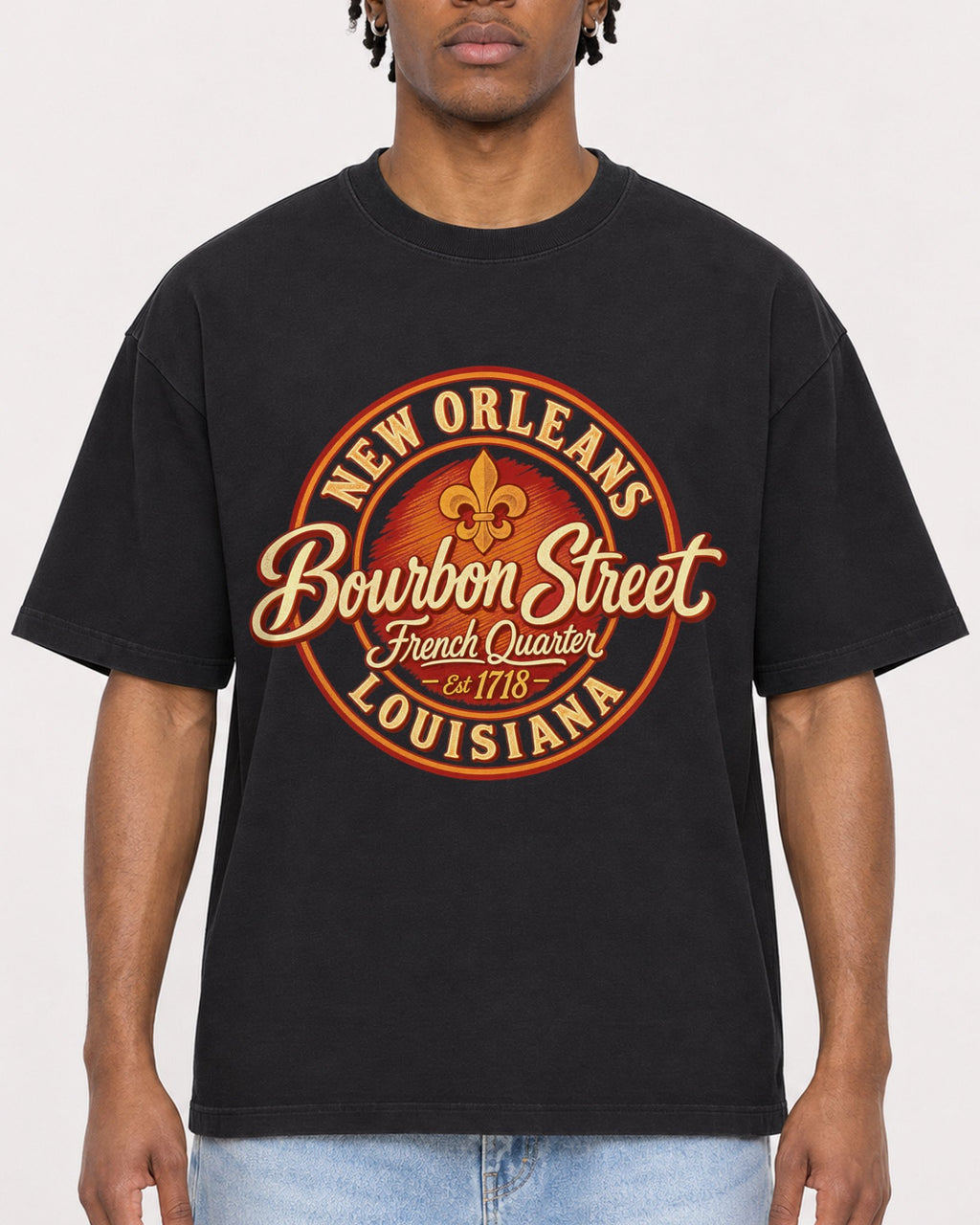 Mockup Boxy Heavyweight Tee Black male close-up 05