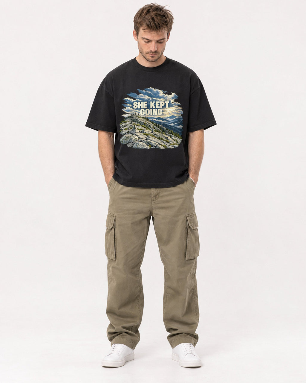 Mockup Boxy Heavyweight Tee Black male full-body 08