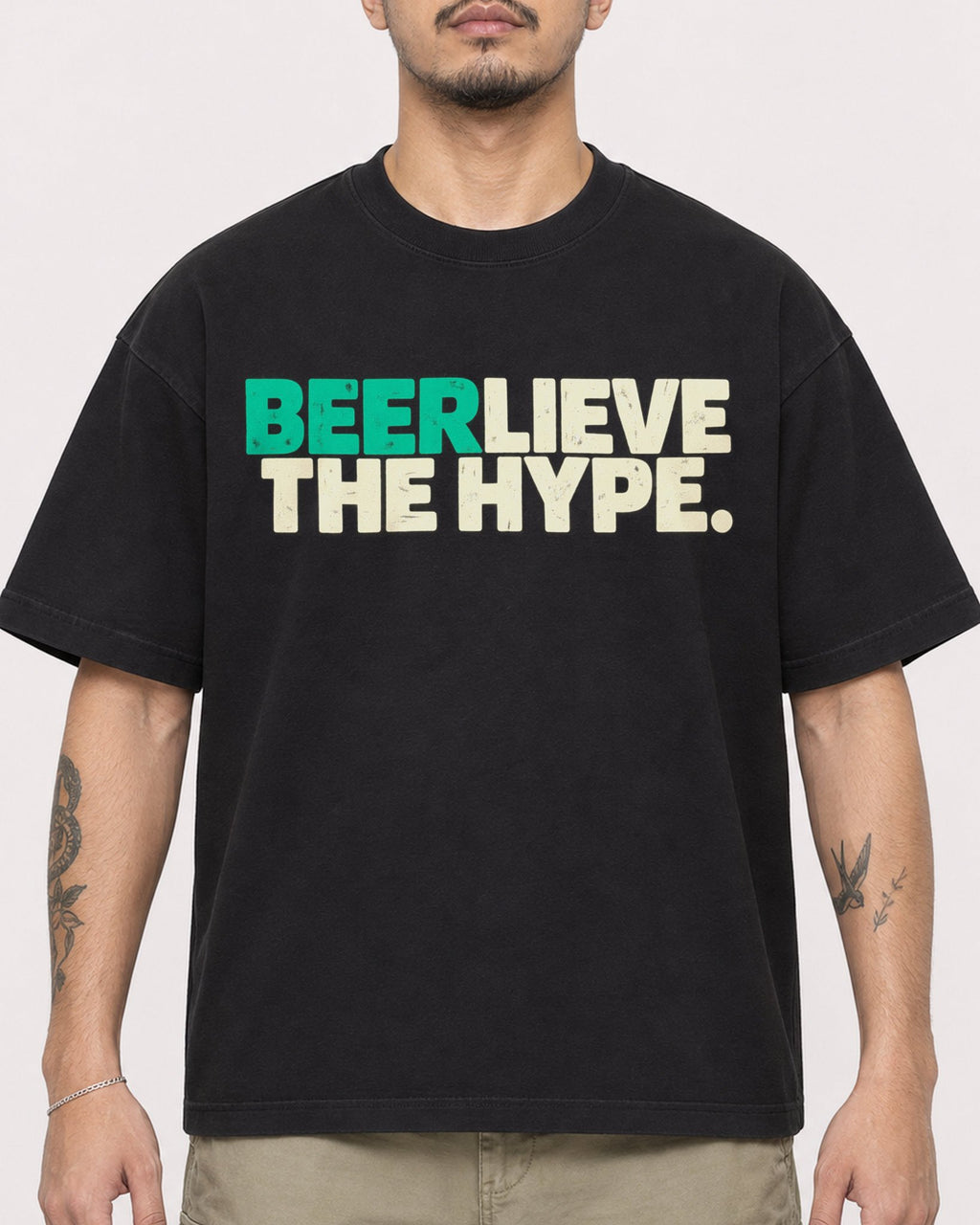Mockup Boxy Heavyweight Tee Black male close-up 12