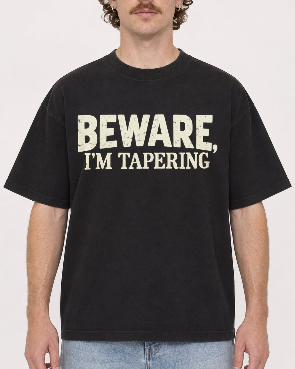 Mockup Boxy Heavyweight Tee Black male close-up 09