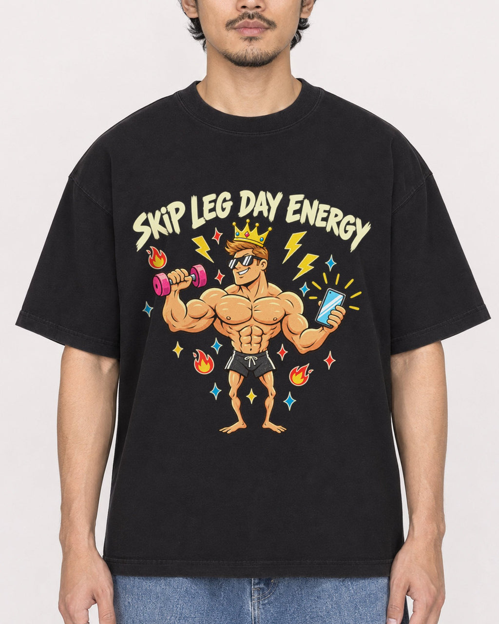 Mockup Boxy Heavyweight Tee Black male close-up 02