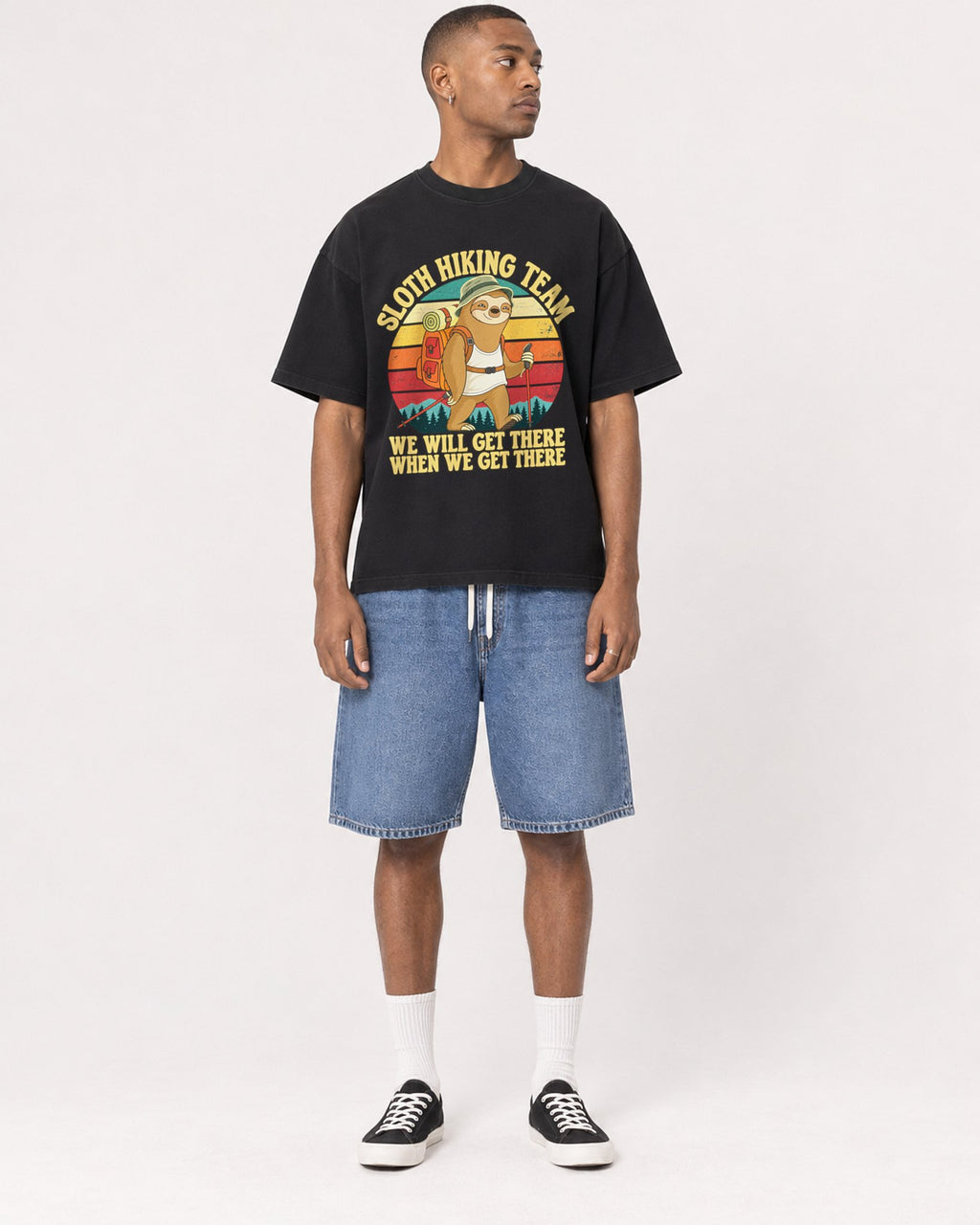 Mockup Boxy Heavyweight Tee Black male full-body 35