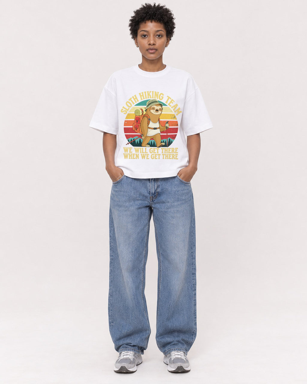 Mockup Boxy Heavyweight Tee White female full-body 35