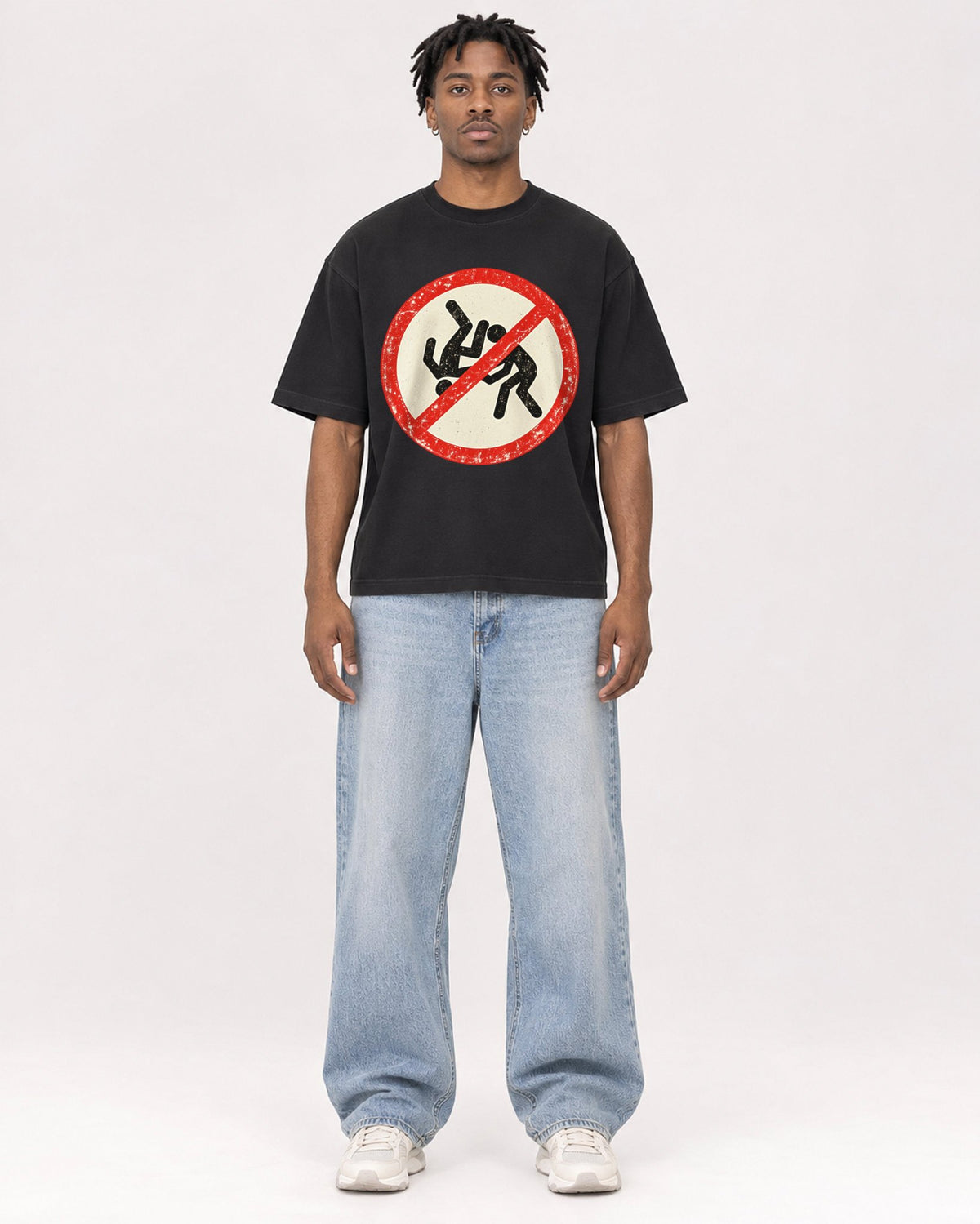 Mockup Boxy Heavyweight Tee Black male full-body 05