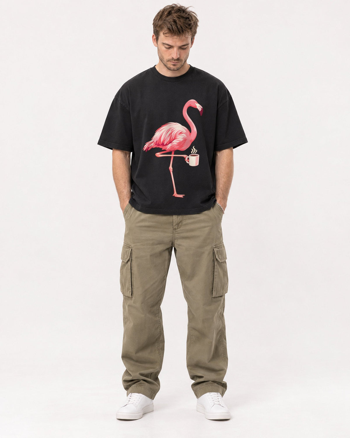 Mockup Boxy Heavyweight Tee Black male full-body 08