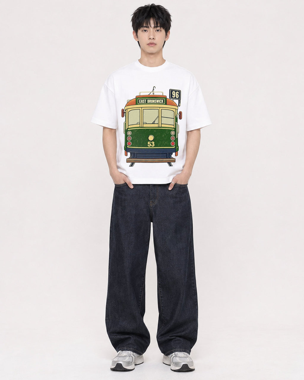 Mockup Boxy Heavyweight Tee White male full-body 01