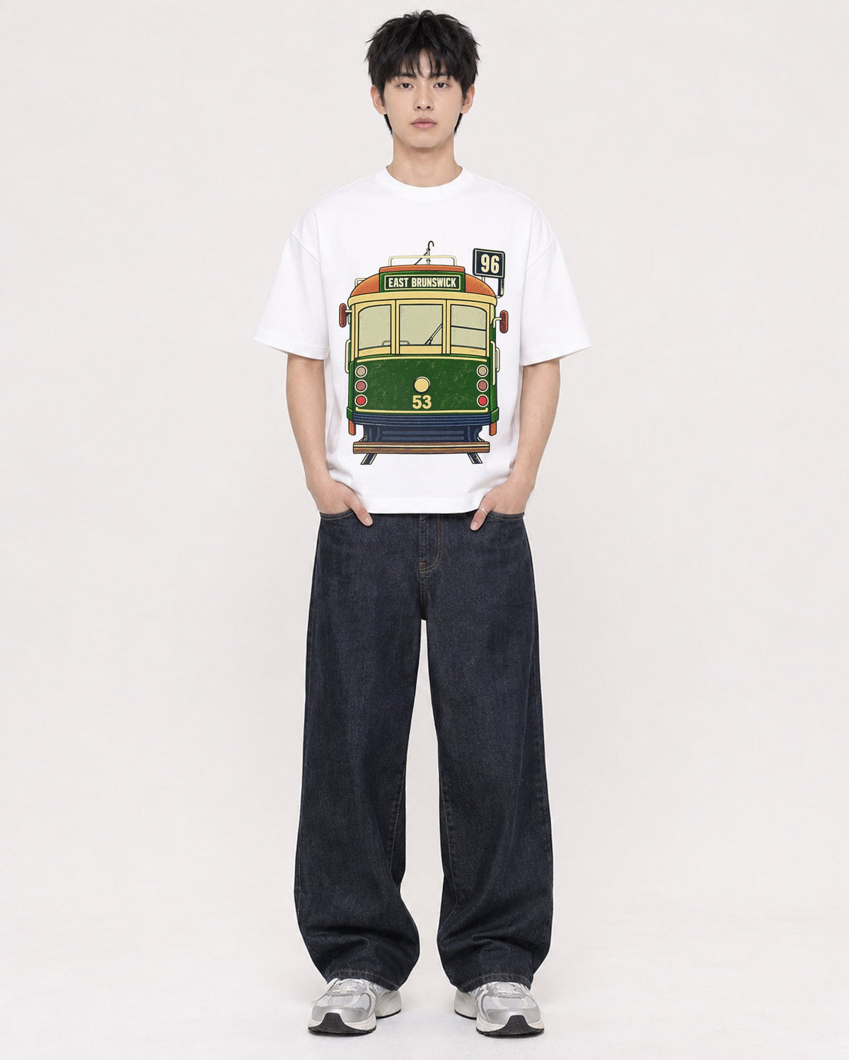 Mockup Boxy Heavyweight Tee White male full-body 01