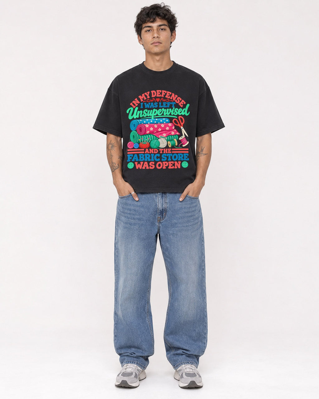 Mockup Boxy Heavyweight Tee Black male full-body 06
