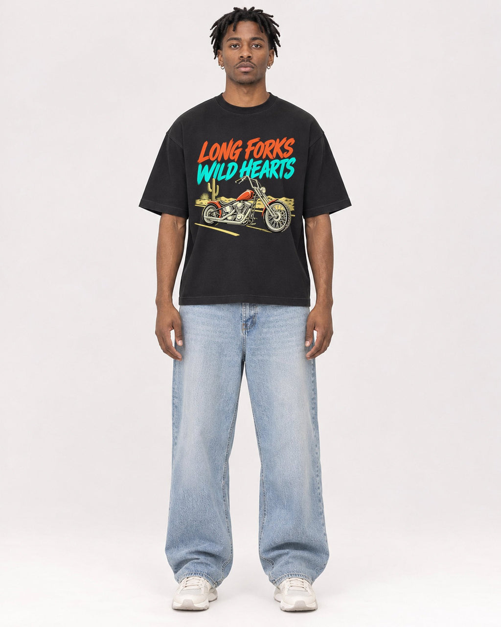 Mockup Boxy Heavyweight Tee Black male full-body 05