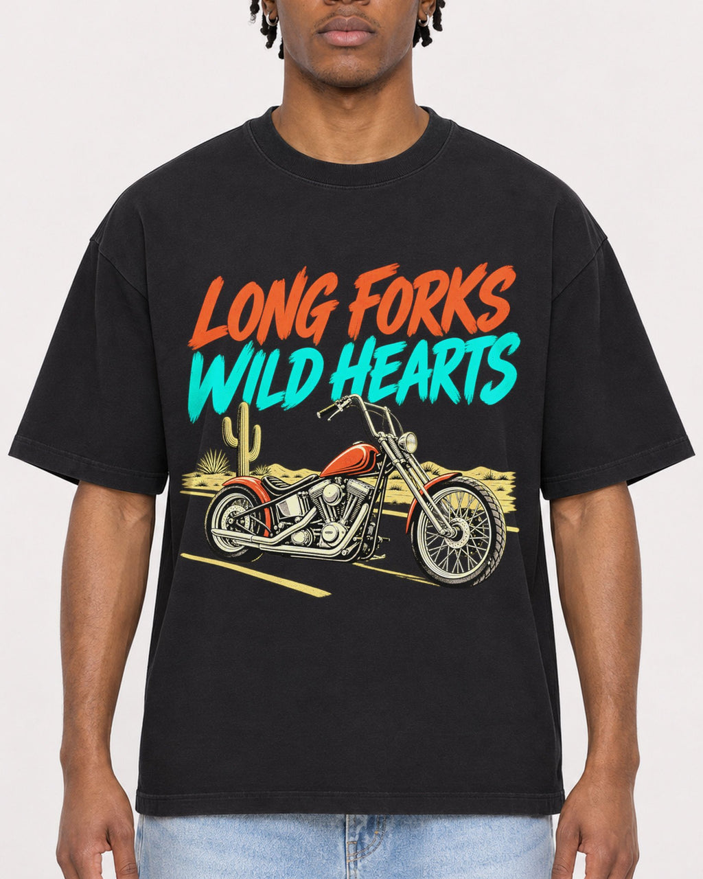 Mockup Boxy Heavyweight Tee Black male close-up 05