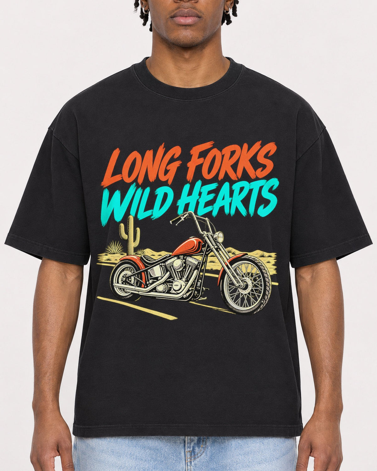 Mockup Boxy Heavyweight Tee Black male close-up 05