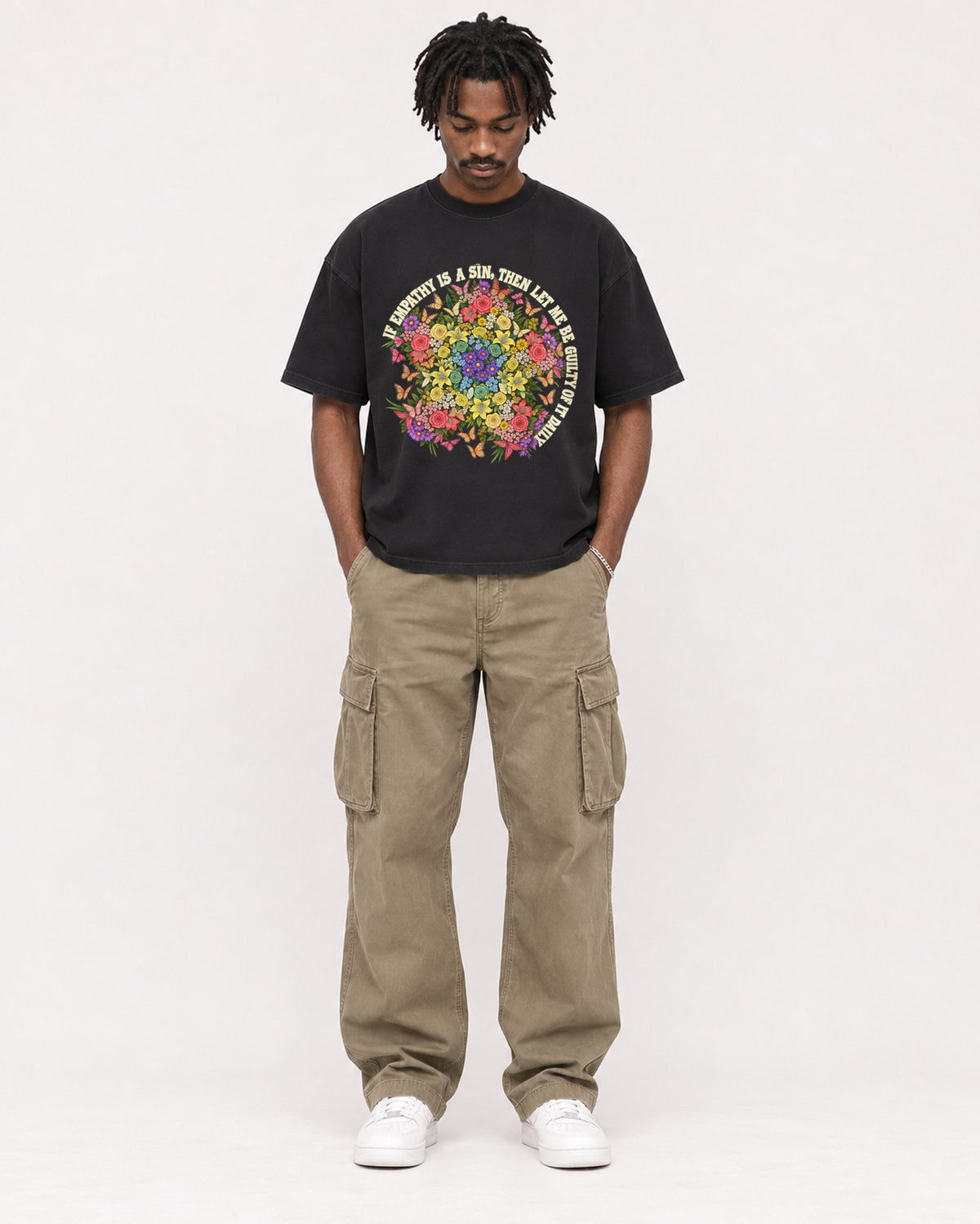 Mockup Boxy Heavyweight Tee Black male full-body 04