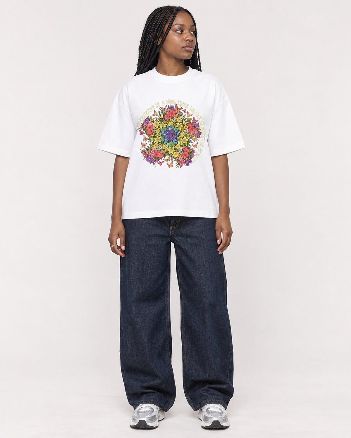 Mockup Boxy Heavyweight Tee White female full-body 04