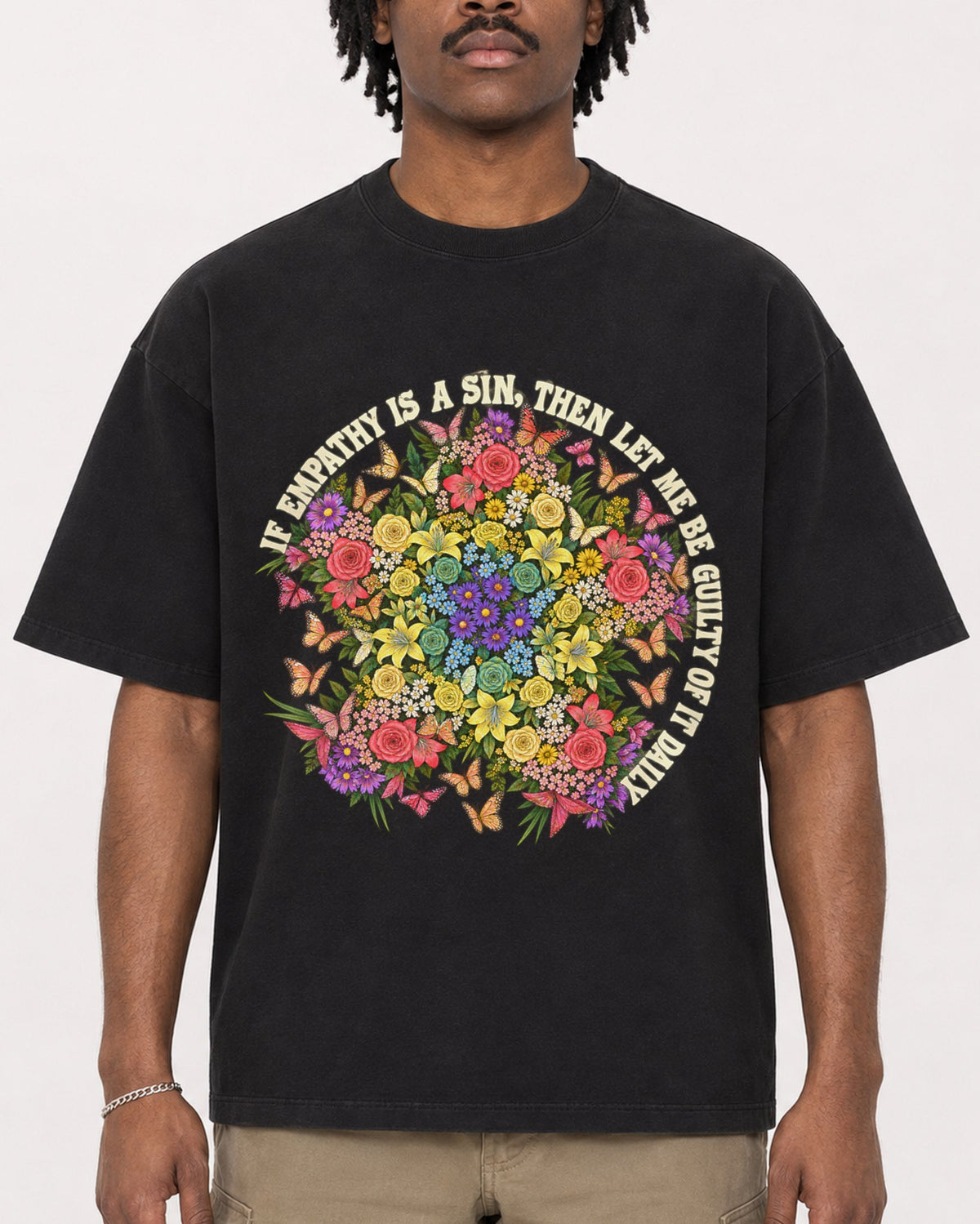 Mockup Boxy Heavyweight Tee Black male close-up 04
